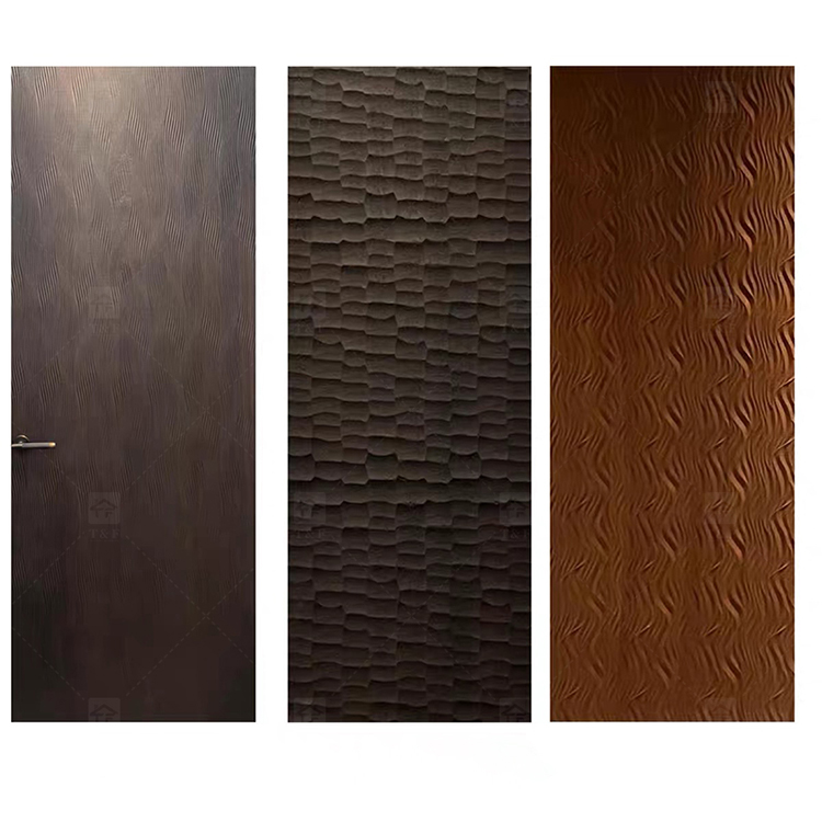 Modern Minimalist 3D Relief Solid Wood Waterproof Interior Door Narrow Frame Soundproof Bedroom Door for Bathroom Living Room