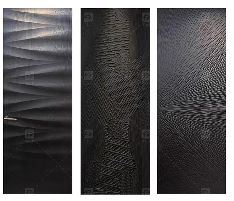 Modern Minimalist 3D Relief Solid Wood Waterproof Interior Door Narrow Frame Soundproof Bedroom Door for Bathroom Living Room