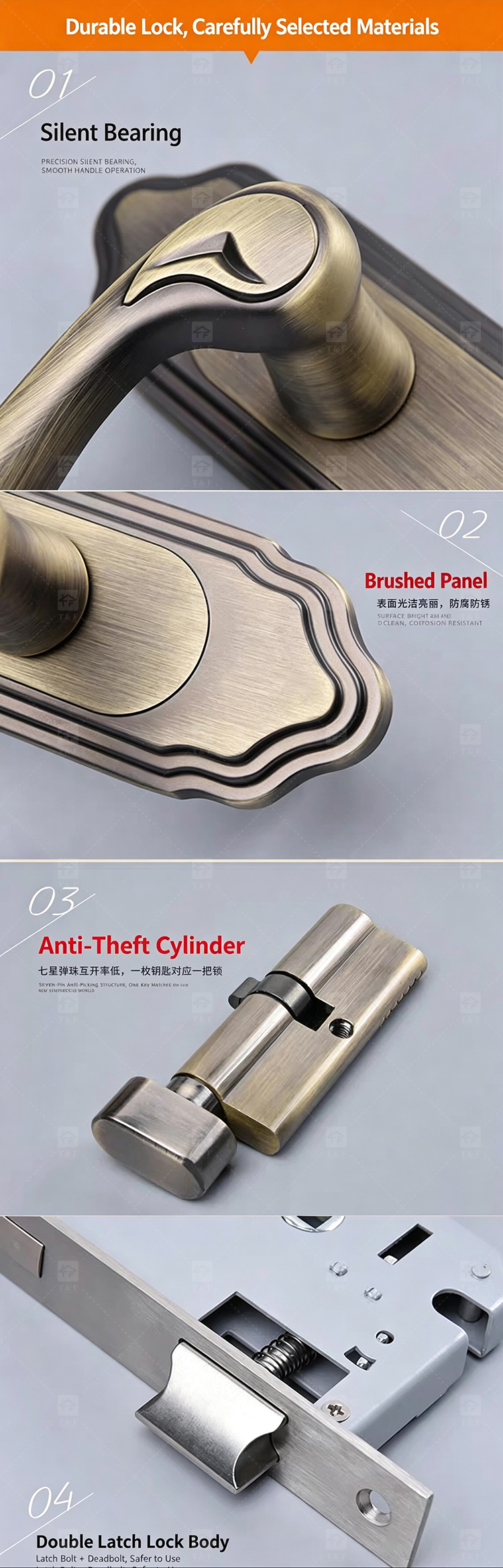 Wholesale Modern Zinc Alloy Wooden Silent Mechanical Door Locks for Villa Apartment Hotel Bedroom Study