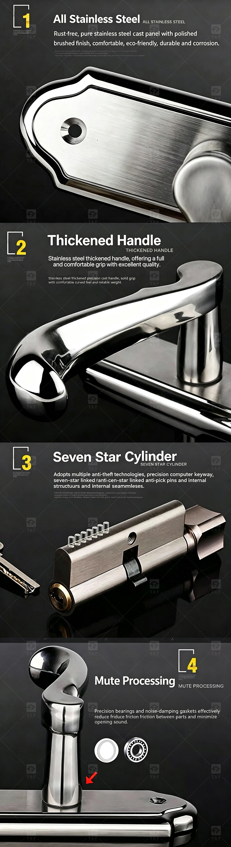 Modern Rustproof SUS304 Stainless Steel Hotel Interior Door Lock Set Silent Mechanism Wooden Lever Lock Multiple Available