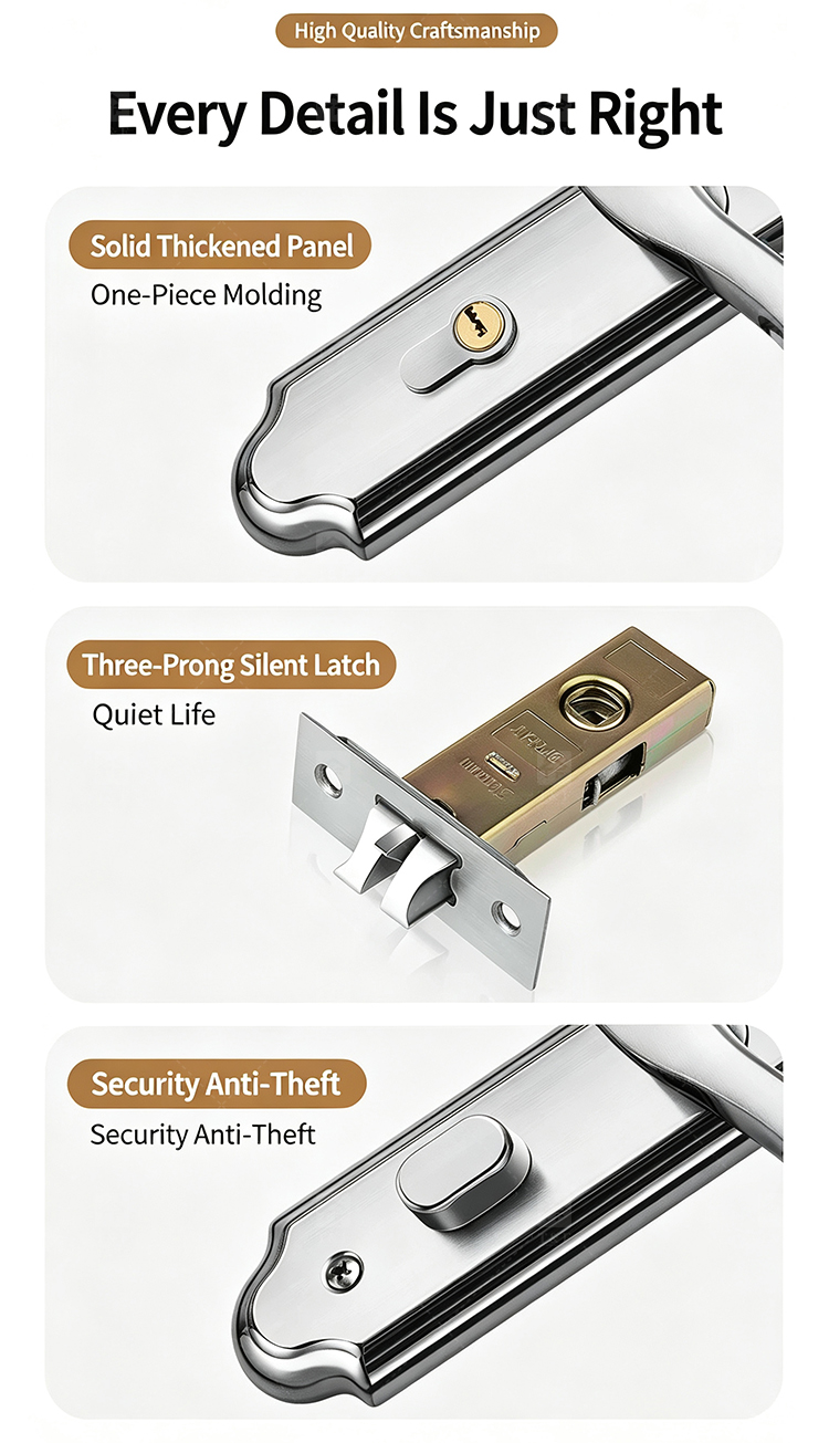 Modern Rustproof SUS304 Stainless Steel Hotel Interior Door Lock Set Silent Mechanism Wooden Lever Lock Multiple Available
