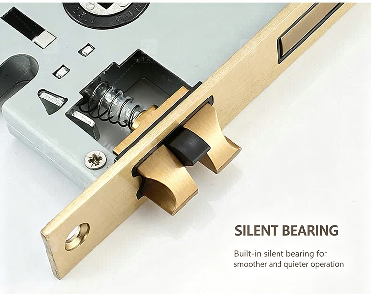 Modern Door Lever Handle Set Scroll Engraved Lock 304 Stainless Steel Brass Finish Easy Installation Hotel Apartment Use