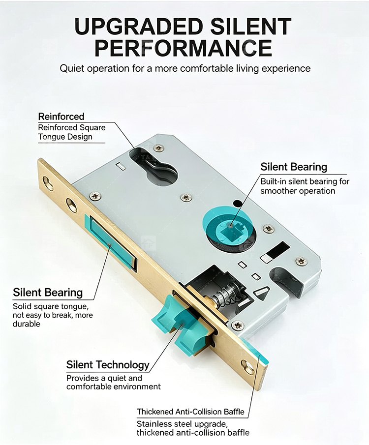 Modern Door Lever Handle Set Scroll Engraved Lock 304 Stainless Steel Brass Finish Easy Installation Hotel Apartment Use
