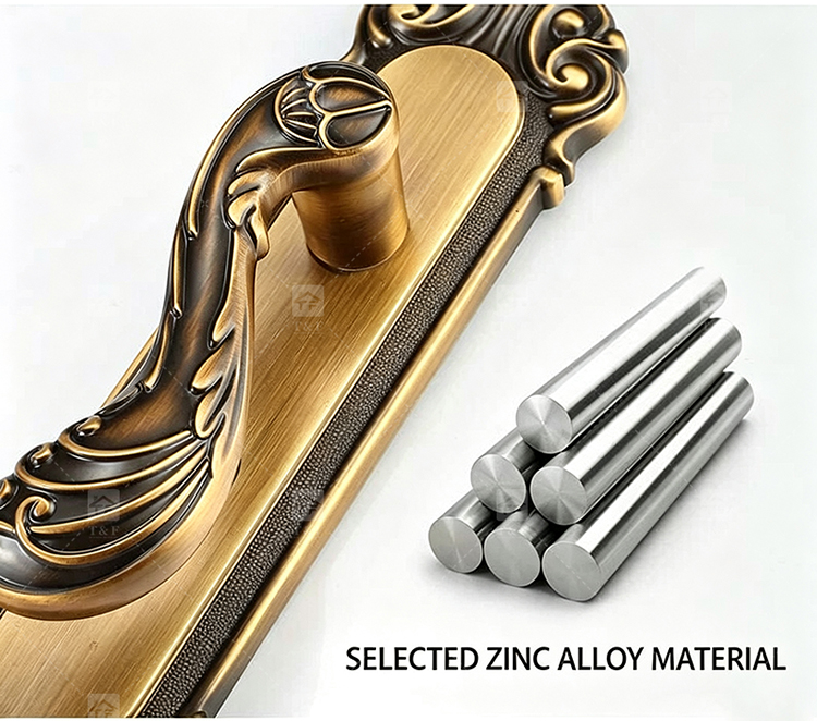 Modern Door Lever Handle Set Scroll Engraved Lock 304 Stainless Steel Brass Finish Easy Installation Hotel Apartment Use