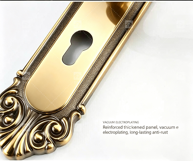 Modern Door Lever Handle Set Scroll Engraved Lock 304 Stainless Steel Brass Finish Easy Installation Hotel Apartment Use