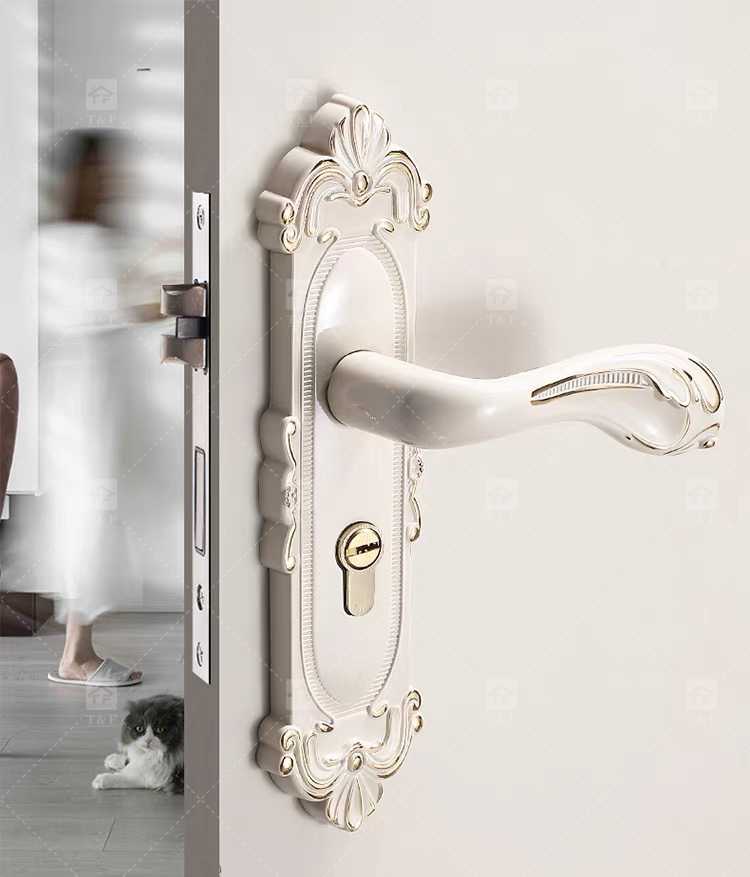 European Modern Interior Door Lock Ivory White Bedroom Door Handle Set Double Single Tongue Mechanism Easy Hotel Apartment