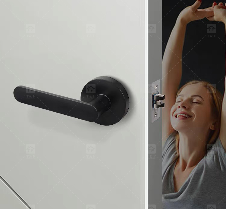 Matte Black Modern Minimalist Villa Door Handle Interior Wood Door Lever Lock Anti-Fingerprint Easy Clean Ambidextrous