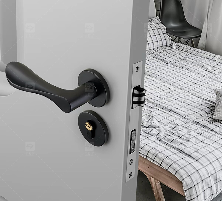 Matte Black Modern Minimalist Villa Door Handle Interior Wood Door Lever Lock Anti-Fingerprint Easy Clean Ambidextrous