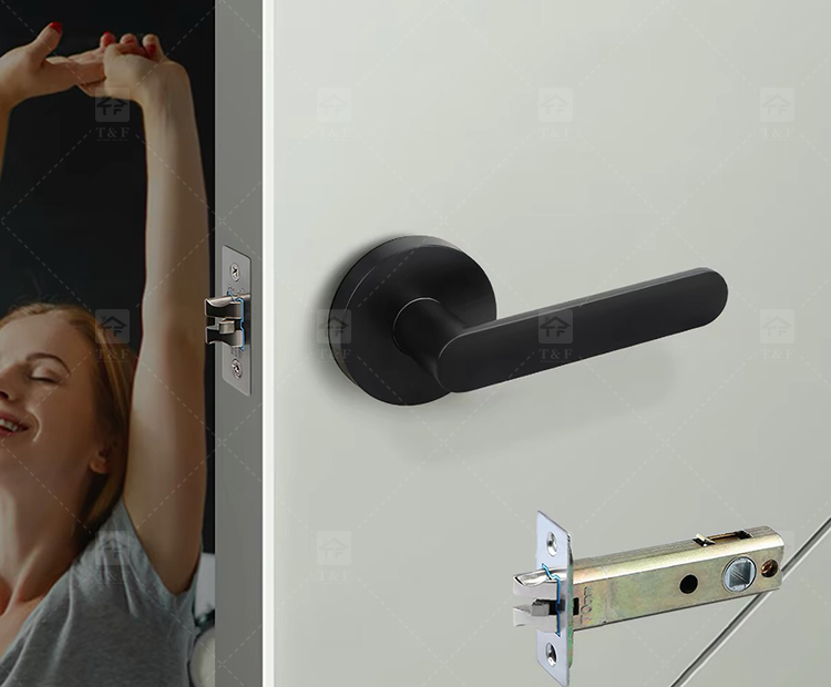Matte Black Modern Minimalist Villa Door Handle Interior Wood Door Lever Lock Anti-Fingerprint Easy Clean Ambidextrous