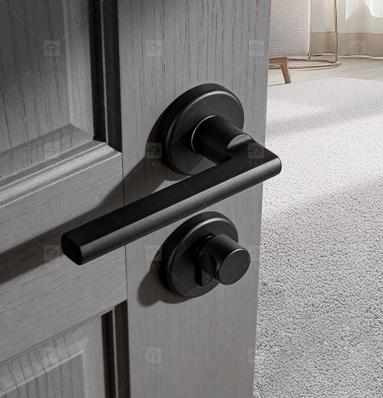 Matte Black Modern Minimalist Villa Door Handle Interior Wood Door Lever Lock Anti-Fingerprint Easy Clean Ambidextrous