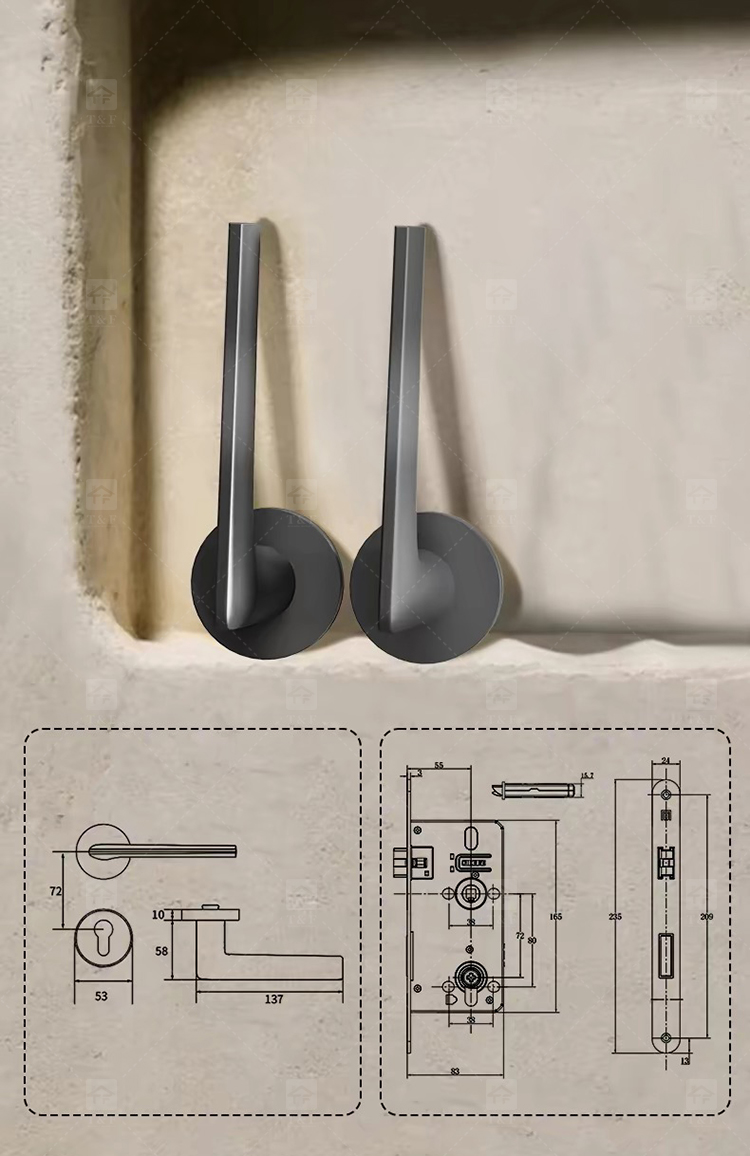 Modern Matte Black Interior Door Handle Split Base Lever Lock Quiet Bearing Easy Installation for Bedroom Bathroom Villa Hotel