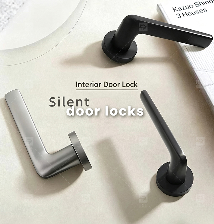 Modern Matte Black Interior Door Handle Split Base Lever Lock Quiet Bearing Easy Installation for Bedroom Bathroom Villa Hotel