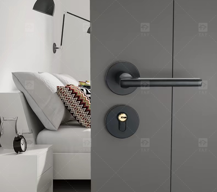 Modern Matte Black Interior Door Handle Split Base Lever Lock Quiet Bearing Easy Installation for Bedroom Bathroom Villa Hotel