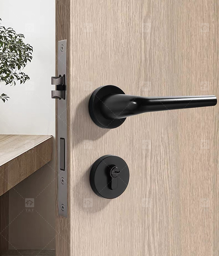 Modern Matte Black Interior Door Handle Split Base Lever Lock Quiet Bearing Easy Installation for Bedroom Bathroom Villa Hotel