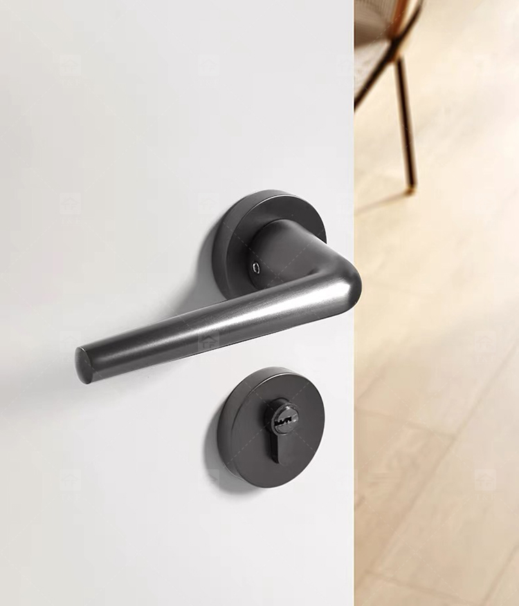 Modern Matte Black Interior Door Handle Split Base Lever Lock Quiet Bearing Easy Installation for Bedroom Bathroom Villa Hotel