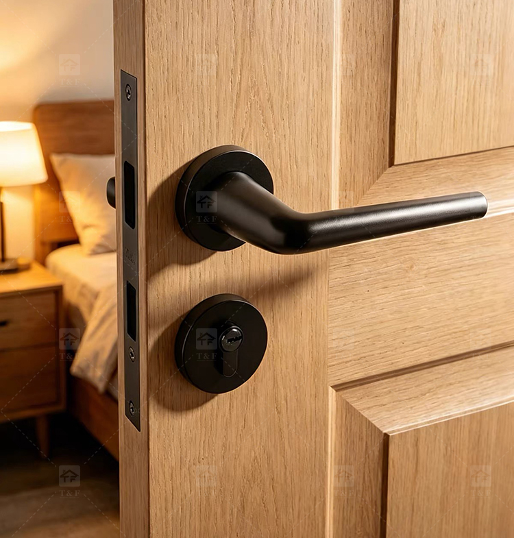 Modern Matte Black Interior Door Handle Split Base Lever Lock Quiet Bearing Easy Installation for Bedroom Bathroom Villa Hotel