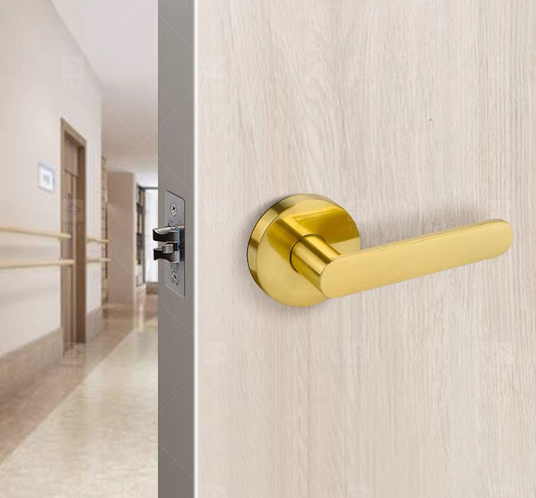 Simple Design Square Rose Interior Split Door Lock Matte Gunmetal Door Lever Handle Set With Key